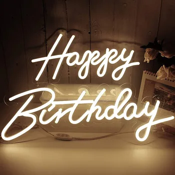 1 шт. Светодиодные фонари Happy Birthday, Акриловая неоновая светодиодная вывеска для украшения фона на День рождения, Товары для Декора Дня рождения для детей и взрослых
