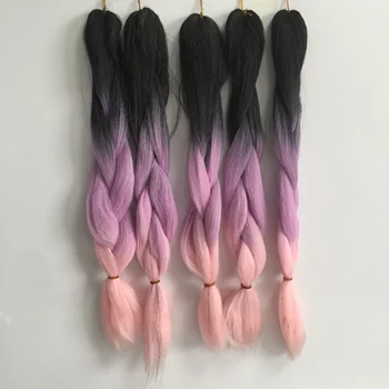 10 Упаковок Трехцветного цвета Омбре, черный/светло-фиолетовый/розовый, Гигантские Косички, Синтетические волосы для наращивания для чернокожих женщин