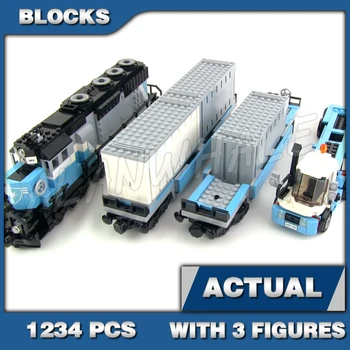 1234 шт., контейнеры для грузовых поездов Creative Expert, Маневровый грузовик, Съемный прицеп 21006, строительные блоки, игрушки, совместимые с моделью