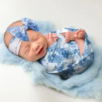 2 шт./компл. Детское Пеленальное одеяло Градиентного цвета для фотосъемки, приятное для кожи Одеяло для новорожденных с повязкой на голову для ребенка