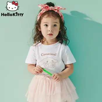 2022 Детская футболка Sanrio Cinnamoroll, Белые Футболки, Летняя Одежда для родителей и детей, Kawaii, Хлопок с коротким рукавом Для детей