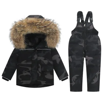 2022 Зимний пуховик Комбинезон Парка для маленьких мальчиков из натурального меха Одежда для девочек Комплект детской одежды Для малышей Плотный теплый комбинезон Snowsuit