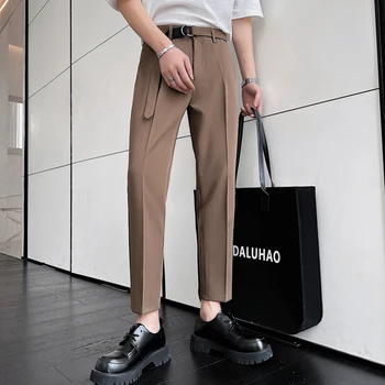 2022 Мужские деловые брюки в Корейском стиле, Приталенные Офисные брюки для светского костюма, Повседневные брюки, Уличная Одежда, Черный, Белый, Хаки 28-36