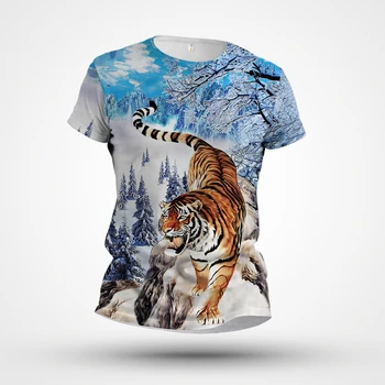 2023 Летняя Новая Мужская футболка с перекрестной каймой, Хит Продаж, 3D Цифровая печать Животных, Короткий рукав, Повседневный Модный Топ с круглым вырезом