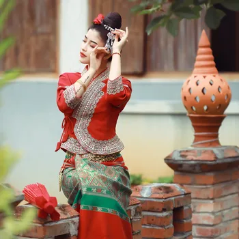 2023 таиланд одежда классическое красное свадебное платье в стиле Юго-Восточной Азии, традиционное тайское женское праздничное платье для путешествий, винтажное платье