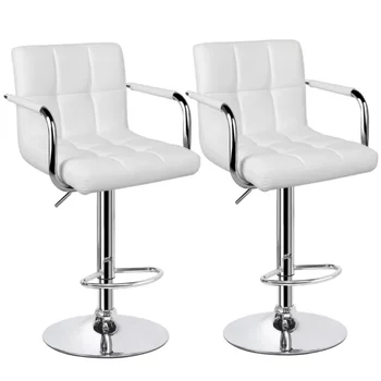 2X Поворотные барные стулья из искусственной кожи для домашнего прилавка, белый 