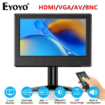 Eyoyo EM07C Маленький ТВ-Монитор 7-Дюймовый IPS-экран с Разрешением 1024x600 HDMI AV VGA BNC USB-Порт, Поддержка двух Динамиков, Дистанционное Управление