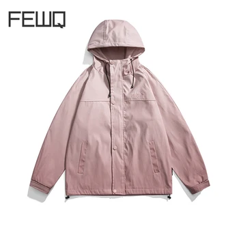 FEWQ, Мужской Новый модный дизайн, Осенняя куртка с капюшоном с градиентной буквенной вышивкой, Повседневное Свободное Универсальное пальто-кардиган 24X1241