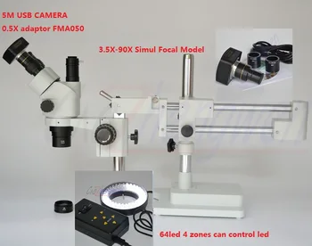 FYSCOPE новый микроскоп 3.5X-90X Simul-Focus микроскоп с двойной стрелой, тринокулярный стереоскопический микроскоп с зумом + USB-камера 5 М