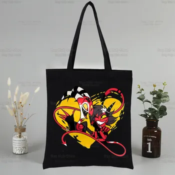 Helluva Boss Холщовая сумка-тоут, Черные сумки, Harajuku, Повседневная Женская сумка-тоут для девочек, эко-сумки через плечо для покупок