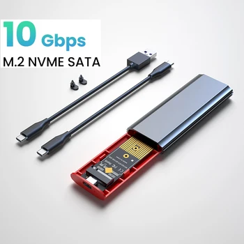 M2 SSD Чехол NVMe Корпус USB 3.1 Type C 10 Гбит/с M.2 NVME PCIe SSD 6 Гбит/с M.2 SATA SSD Внешний адаптер Коробка Двойной Протокол 2 Кабеля