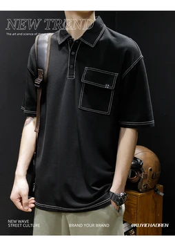 M5812 Рубашка поло, мужская футболка с короткими рукавами, летняя, тонкая, высококачественная, свободная, большого размера, с отворотом, с коротким рукавом