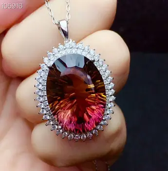 MeiBaPJ, настоящий натуральный драгоценный камень Аметрин, ожерелье с подвеской в виде Цветка Солнца для женщин, чистое серебро 925 пробы, изысканные ювелирные изделия