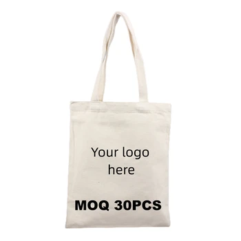 MOQ 30 Изготовленная на заказ Хлопчатобумажная сумка-тоут На 8 унций С Ручкой L45cmxW38cmxB15cm Повседневная Дизайн вашего Логотипа Бязь С Принтом Кретон Экологически Чистый Ситец