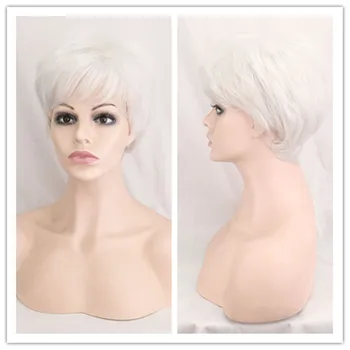 SuQ Классический Короткий парик для белых женщин, Синтетические Натуральные Вьющиеся волосы, Белые Парики для косплея, Термостойкие Повседневные парики