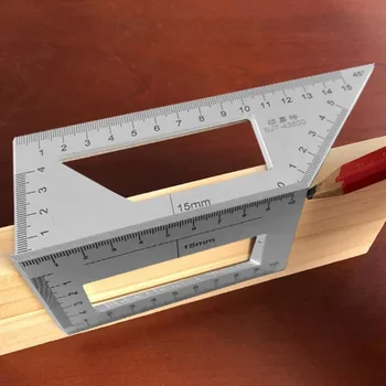 Алюминиевый сплав, Нержавеющая сталь, Многофункциональная квадратная линейка с углом наклона 45 + 90 градусов, Т-образный измерительный инструмент для деревообработки