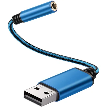 Аудиоадаптер с разъемом USB для наушников 3,5 мм, Внешняя стереофоническая звуковая карта для ПК, ноутбука, PS4, Mac и т.д. (0,6 фута, синий)