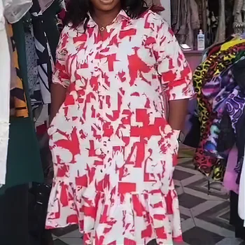 Африканские платья Дашики для женщин 2023 Весна Новое Поступление Африканские женщины С коротким рукавом из полиэстера с принтом Черное Красное платье