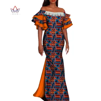 Африканские платья для женщин Bazin Riche Африканская одежда Женские Длинные Вечерние платья с аппликацией и кисточками Дашики Африканская одежда WY4227