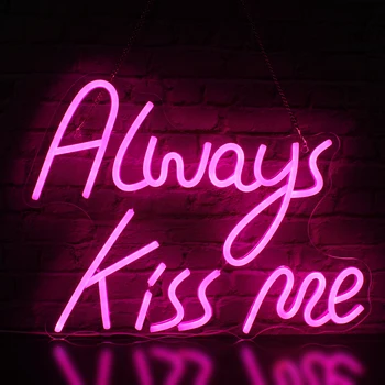 Всегда целуй меня, розовая неоновая вывеска для спальни, эстетическое настенное искусство для комнаты девочек, бар, вечеринка, Декоративный неоновый ночник 5 В USB