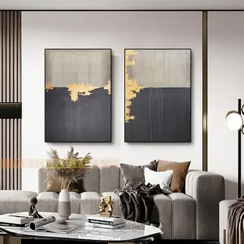 Высококачественная Картина маслом из золотой фольги Декор Спальни Абстрактная настенная картина ручной работы для гостиной Офиса без рамы