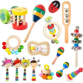 Деревянные игрушки Монтессори от 0 до 12 месяцев, Детский Шейкер, Колокольчик, Детские Погремушки, Игрушка Для новорожденных, Обучающие Музыкальные игрушки-погремушки, Песочный молоток