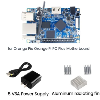 Для Orange Pi PC Plus Allwinner H3 Cortex-A7 4-ядерный 1 ГБ DDR3 + 8 ГБ EMMC Плата разработки + Радиатор + Блок питания (штепсельная вилка США)