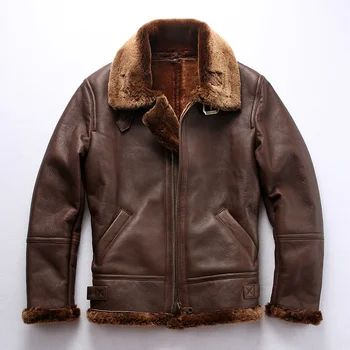 Доставка Высококачественная теплая зимняя куртка из натуральной кожи Classic B3 Air Force Fly с овечьим мехом