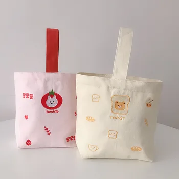 Женская маленькая холщовая сумочка с милой вышивкой, мини-сумка-тоут из хлопчатобумажной ткани, экологически чистые сладкие сумки для девочек