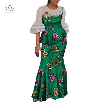 Женская одежда с африканским принтом, традиционный женский укороченный топ и юбка Ankara Bazin Riche, Многослойный костюм с рукавами и оборками, костюм с принтом WY7076