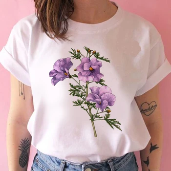 Женская футболка 2021 года, яркая футболка с цветочным модным принтом, Повседневная футболка в стиле Харадзюку с графическим рисунком, короткий рукав, красивая футболка с цветочным рисунком