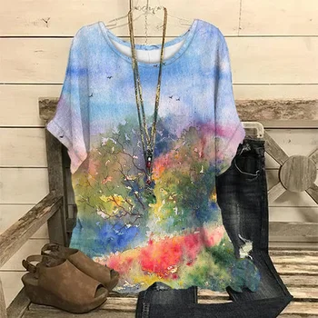Женская футболка, летние топы с 3D простым цветочным принтом, повседневный пуловер с коротким рукавом, футболки оверсайз для женской одежды