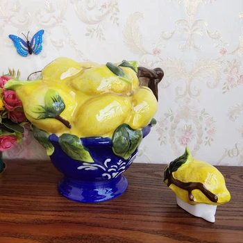 Керамическая скульптура в виде чайника с лимоном, Фарфоровая скульптура, Кофейник, Подарок на День Святого Валентина, Украшение комнаты, гостиной