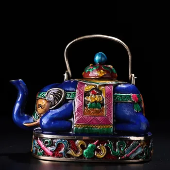 Коллекция Тибетского храма 6 дюймов, Старинный бронзовый перегородчатый чайник с хоботом слона, чайник, кувшин, украшение на удачу, таунхаус