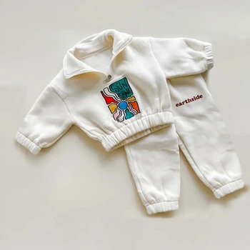 Комплект детской одежды 2023, весенне-осенний модный свитер для мальчиков и девочек, штаны, 2 шт., одежда для малышей