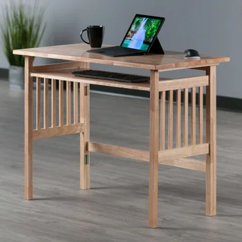Компьютерный стол из обаятельного дерева, складной компьютерный стол с натуральной отделкой, офисный стол