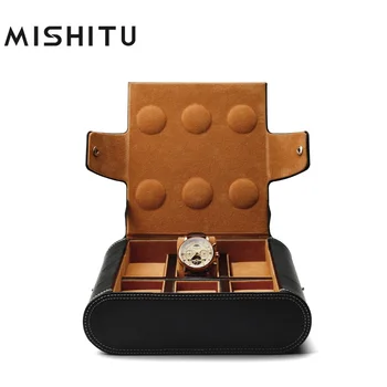Коробка для хранения часов из искусственной кожи MISHITU черного Цвета с 6 сетками и бархатным футляром-органайзером для часов, коробка для демонстрации ювелирных изделий