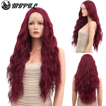 Красный Парик с объемной волной на кружеве Синтетические Парики для чернокожих женщин, Парики на кружеве с детскими волосами, натуральный парик длиной 26 дюймов
