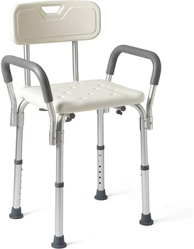 Кресло для душа Medline, сиденье для ванны со спинкой и мягкими подлокотниками, регулируемое по высоте, выдерживает нагрузку до 350 фунтов, белое