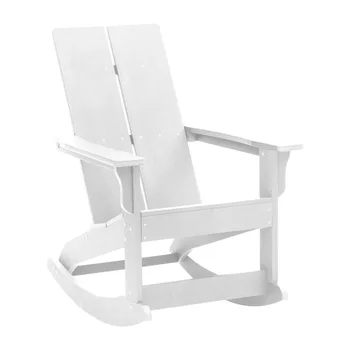 Кресло-качалка из полимерной смолы Flash Furniture Finn Adirondack - Уличный стул с белой обивкой