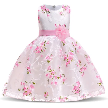 Летние платья с цветочным узором для маленьких девочек, Бальное платье с бантом для Крещения новорожденных, Платье с цветочной вышивкой для Вечеринки на День Рождения, Детское платье