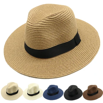 Летняя Панама Для женщин, Мужская Пляжная джазовая шляпа с широкими полями, Охлаждающая Женская Соломенная шляпа От Солнца