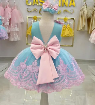 Милое платье на заказ для маленьких девочек, Платье-пачка с Кружевной аппликацией, Платье для Первого Дня Рождения Принцессы, Платье с цветочным узором для девочек, подарок для Маленьких Девочек