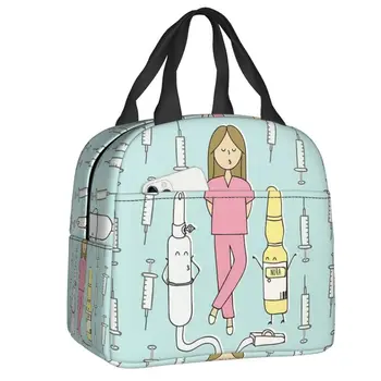 Мультяшная женская сумка для ланча с принтом доктора-медсестры, Мужская и Женская сумка для ланча с теплым кулером, изолированный ланч-бокс для школьной работы, сумки для пикника