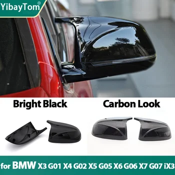 Накладка M style на Боковое зеркало заднего вида с Рисунком из углеродного волокна Черного Цвета для BMW X3 G01 X4 G02 X5 G05 X7 G07 X6 G06 2018-2023