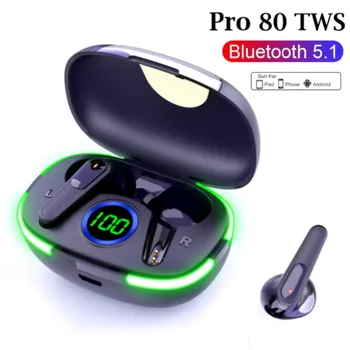 Наушники TWS Pro 80 Bluetooth со светодиодными беспроводными наушниками, спортивные Шумоподавляющие спортивные гарнитуры с микрофоном, наушники fone