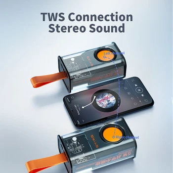Небольшой динамик Bluetooth, портативный беспроводной динамик, стерео TWS Bluetooth 5.3, водонепроницаемые прозрачные светодиодные фонари для смартфонов
