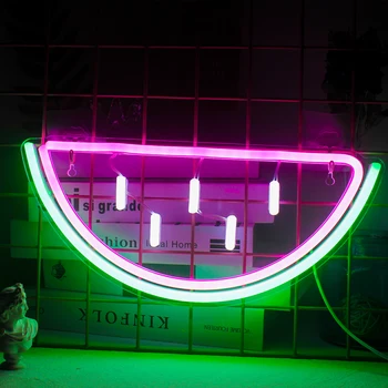 Неоновая вывеска в виде арбуза, Милая форма фрукта, Неоновая подсветка, светодиодные вывески в виде Арбуза, Забавный декор для стен, светодиодный светильник для детской спальни