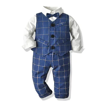 Одежда Джентльмена для маленьких мальчиков, костюмы, Весенне-осенняя Детская рубашка, куртка, пиджаки, костюм из 3 предметов, одежда для маленьких мальчиков