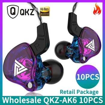Оптовая продажа 10 шт. QKZ AK6, оригинальные спортивные наушники Hi-Fi, музыкальные наушники с микрофоном, спортивные наушники (розничная упаковка)